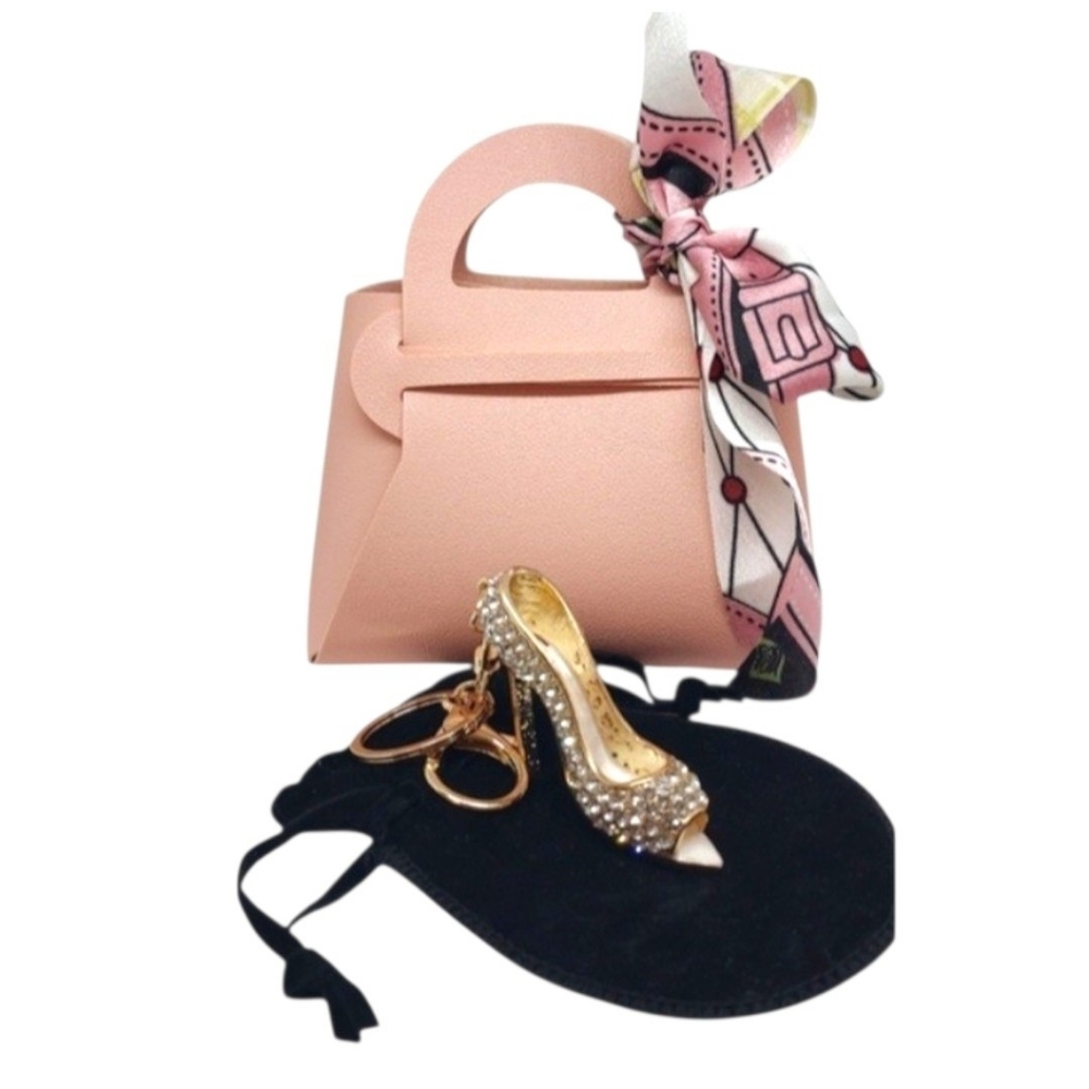 Reinstone Shoe Keychain Charm With Coordinating  Velvet Pouch & Gift Purse~Pink - Picture 2 of 8